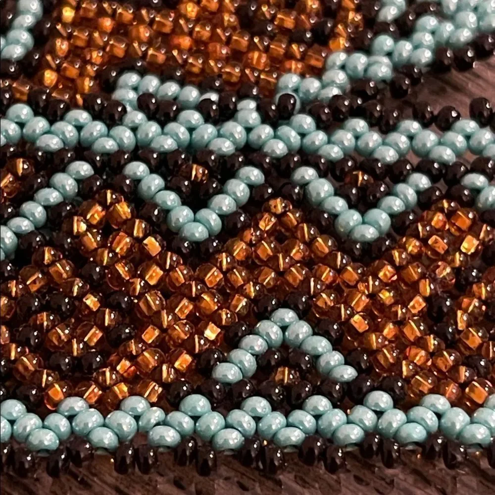 Miyuki Boho Beaded Bracelet – Turquoise & Amber Geometric Pattern Peyote Stitch